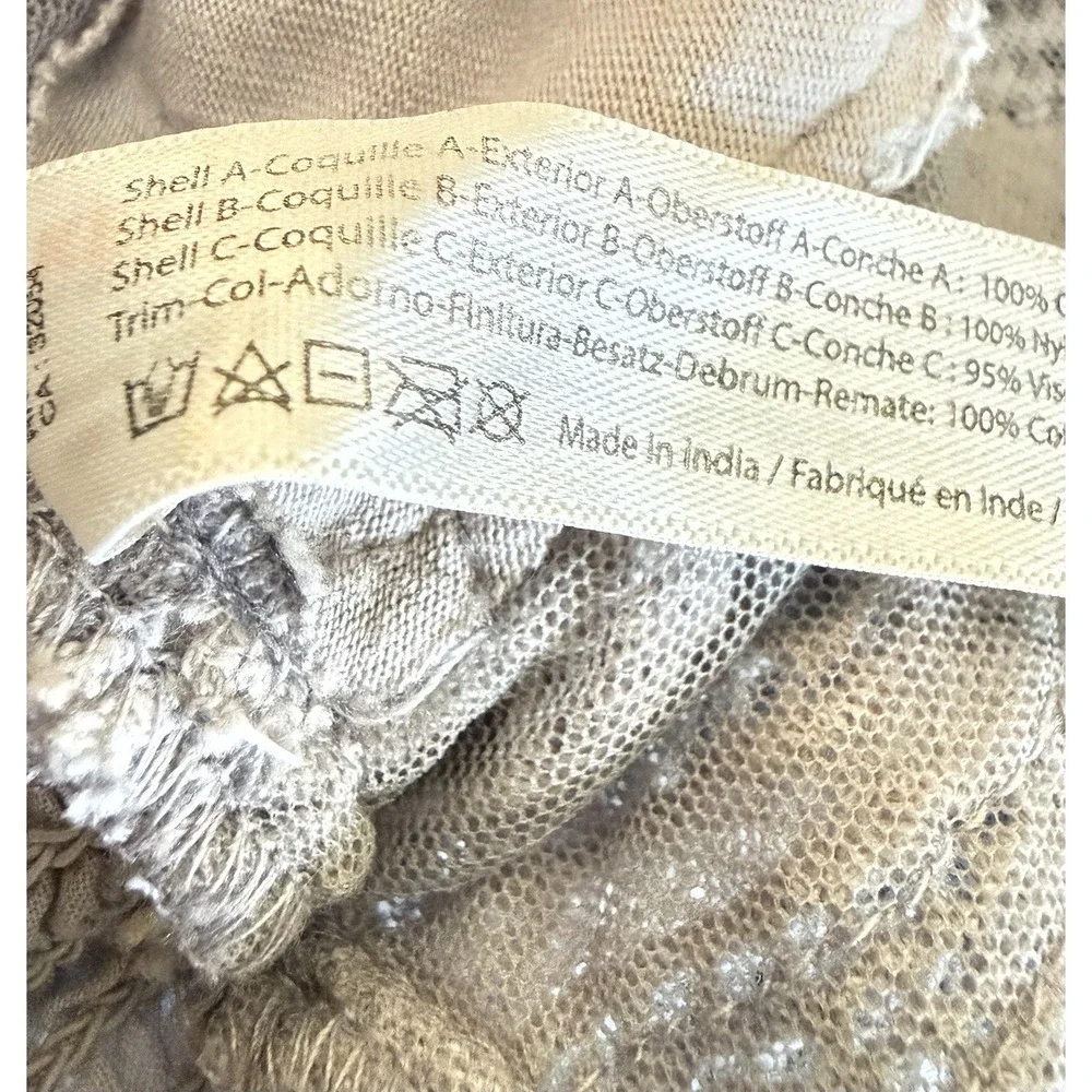 Free People FP One Adella Bralette Women Small Grey Lace Smocked Boho Cami Top